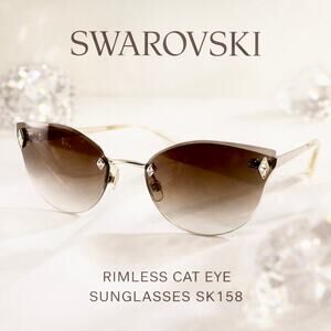 Swarovski SK158 Rimless Cat Eye Sunglasses Crystal Accent Brown Gradient